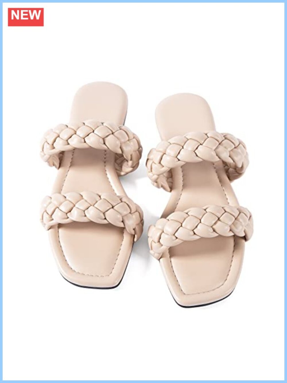 Women's Hand-Woven Braided Flat Sandals Square Toe Slip On Summer Beach